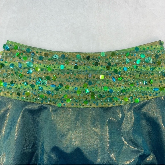 Basil & Maude Iridescent Green Blue Sequin Mermaid Beaded Skirt Sz 2 A Line - Picture 11 of 16